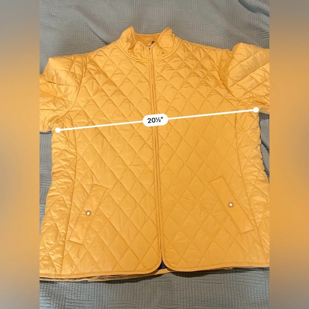 Lands End Quilted Full Zip Mock Neck Yellow Coat Jacket Pockets Size L (14-16) - Picture 10 of 11